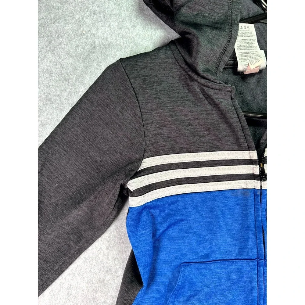 Adidas Jacket Boys 6 Black Blue Colorblock Kangaroo Pockets Long Sleeve Full Zip
